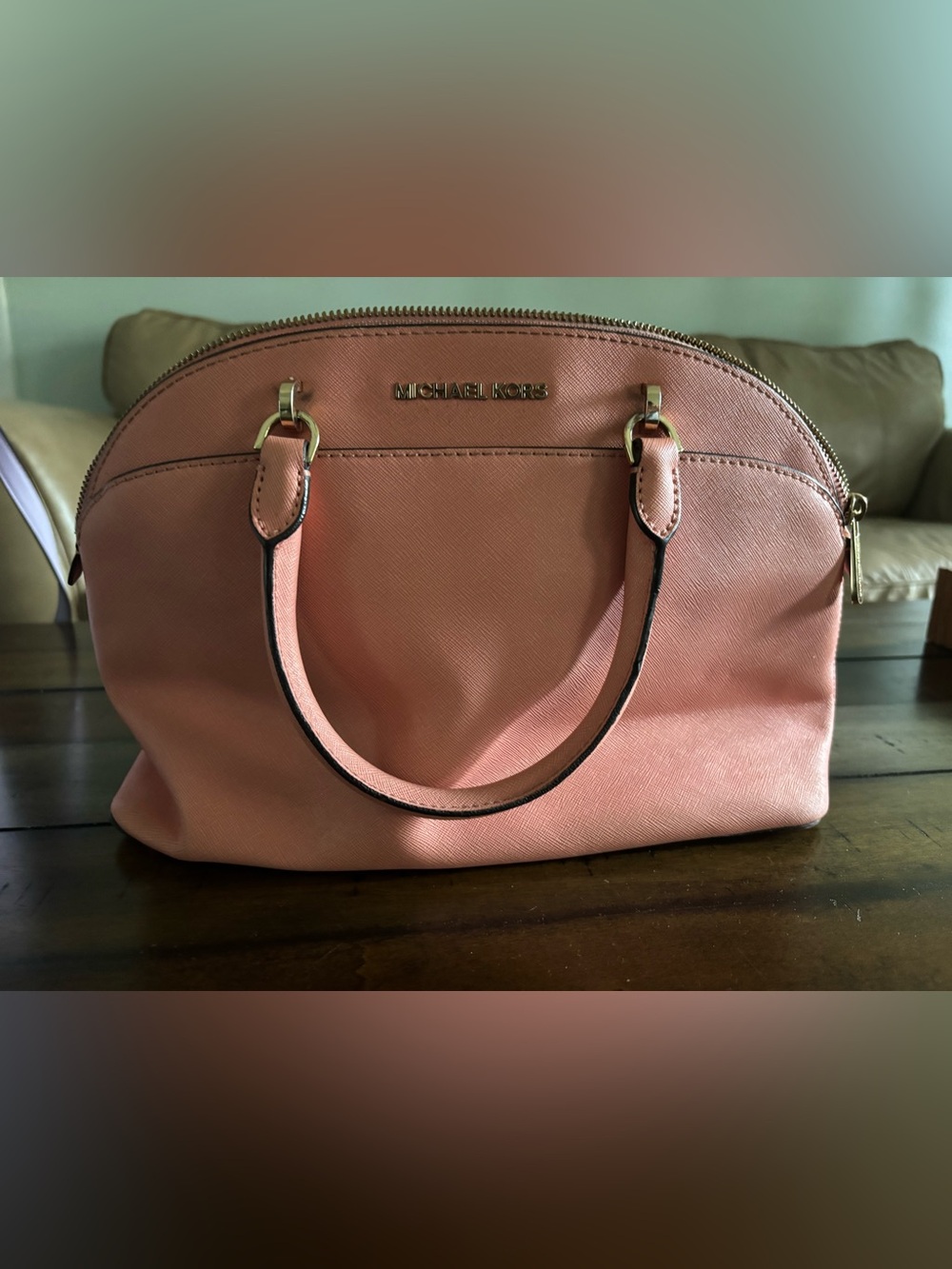 Michael Kors Coral Pink Saffiano Satchel with Gold Hardware